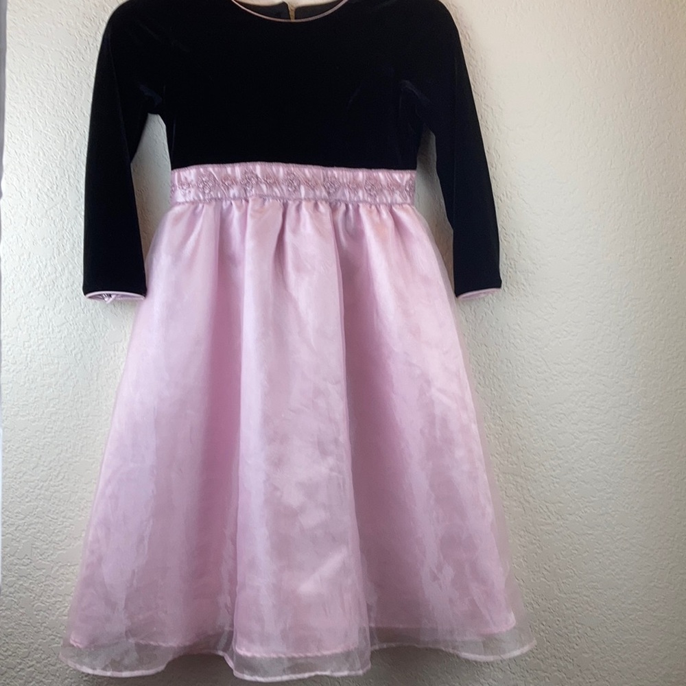 *Jona Michelle Black Velour and Pink Lace Overlay Dress C108
